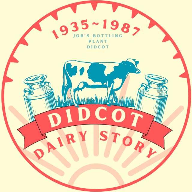 Didcot Dairy Story logo featuring a dairy cow and cannisters of milk.