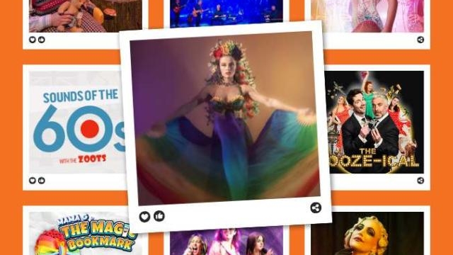 An advert for the Cornerstone summer season featuring a collage of images from many of the summer shows.